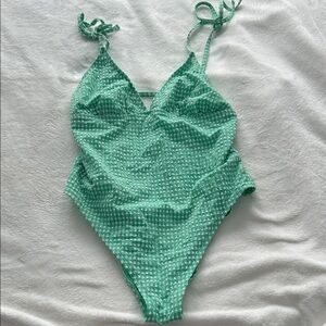 Time and Tru Light Green Textured One Piece Swimsuit